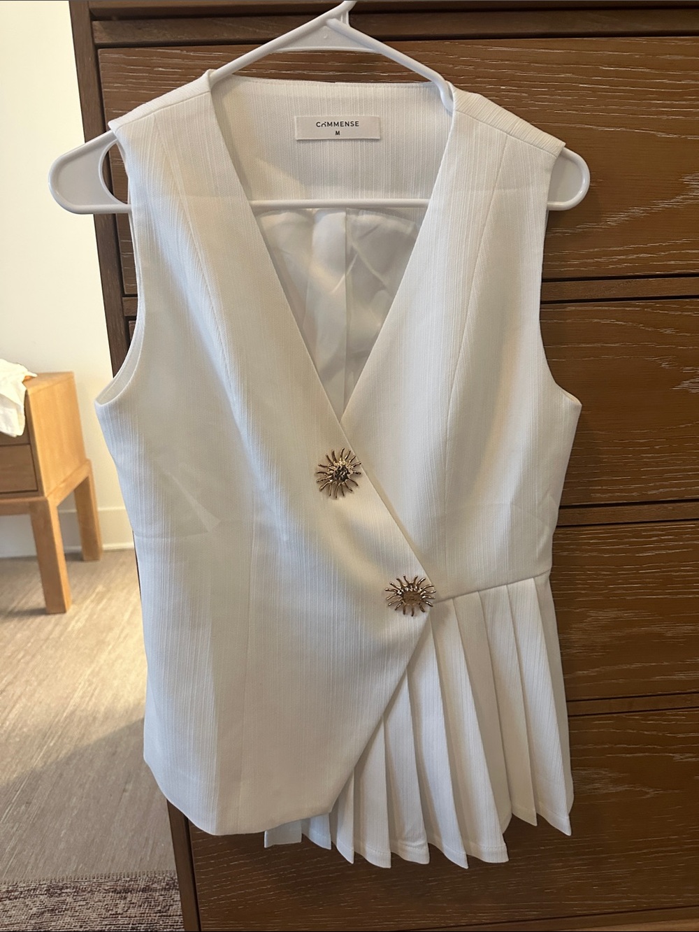 Commense Asymmetrical Pleated Vest Top